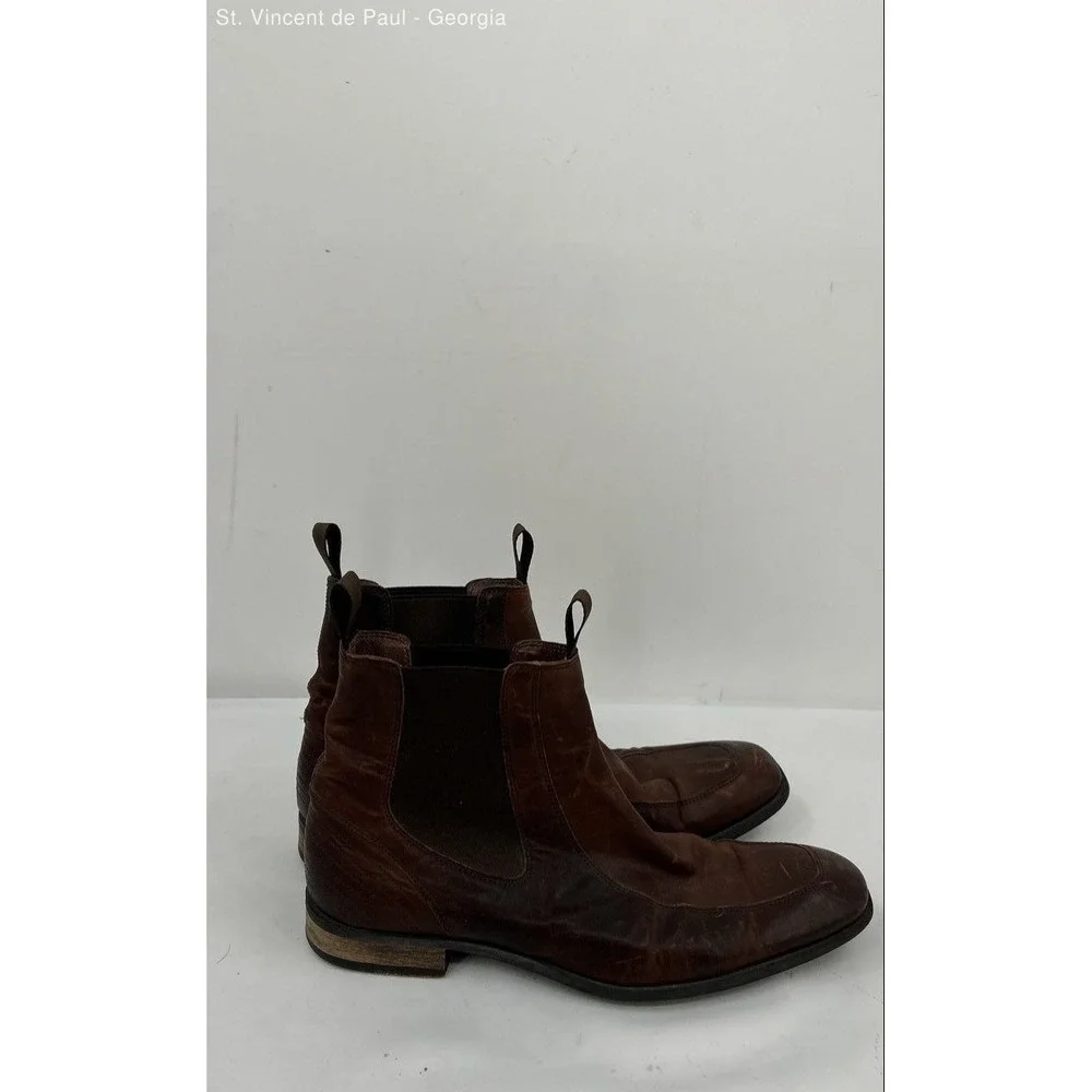 Hugo Boss Brown Leather‎ Handcrafted Italian Made Chelsea Slip-On Boot Men 8